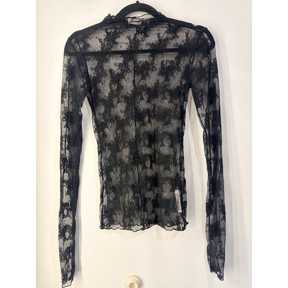 Intimately Free People Black Floral Lace Mesh Top Small Sheer Long Sleeve
